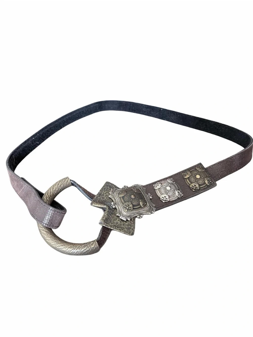 Belts Set of Three Adjustable Faux Leather Metal Accent Waist Belts Brown Cream